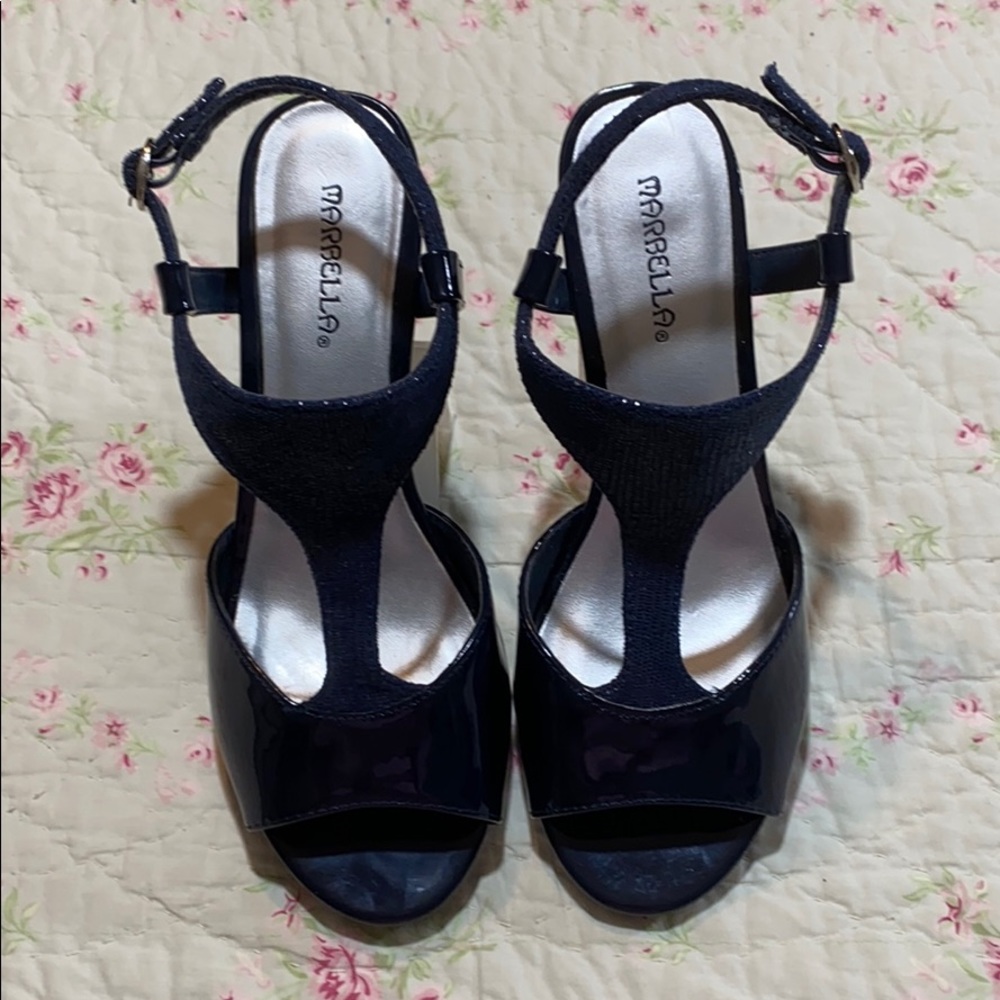 Marbella Navy Blue Peep Toe Strappy Sandal 8